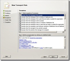 Transport Rule Exceptions